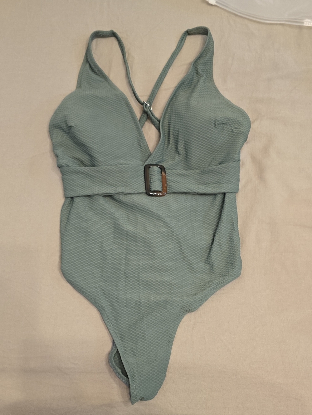 Cupshe Sage Green Textured One-Piece Swimsuit with Buckle